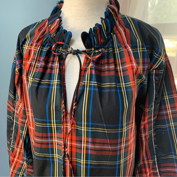 NWT J. Crew Scalloped Tie Neck Stewart Tartan Plaid Top Size XS - Picture 4 of 11